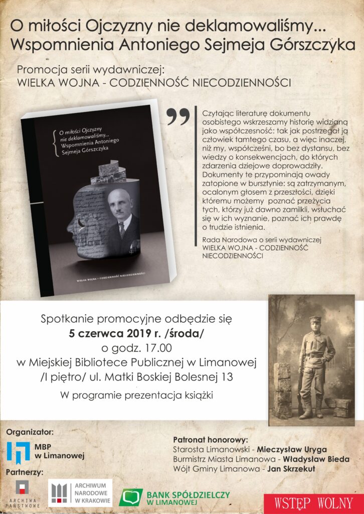 Plakat promujący wydanie pamiętników  Antoniego Górszczyka 