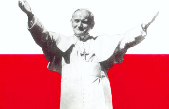 Jan Paweł II na tel flagi